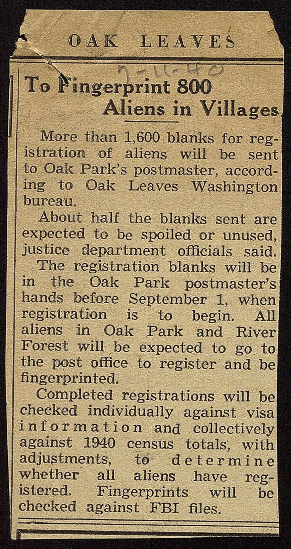 Miniature of Alien Registration Act of 1940, 1939-1944 (Folder 4)
