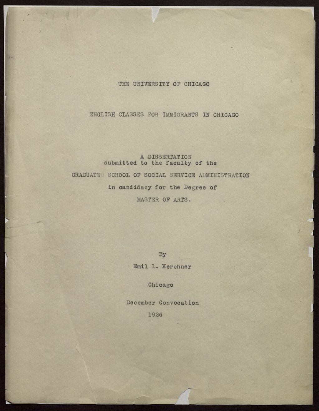 Miniature of "English Classes for Immigrants in Chicago" dissertation, 1927 (Folder 37)