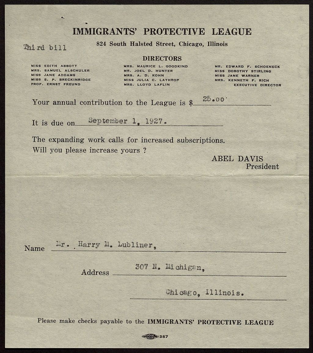 Miniature of Immigrants' Protective League Finances, 1927-1933 (Folder 55)
