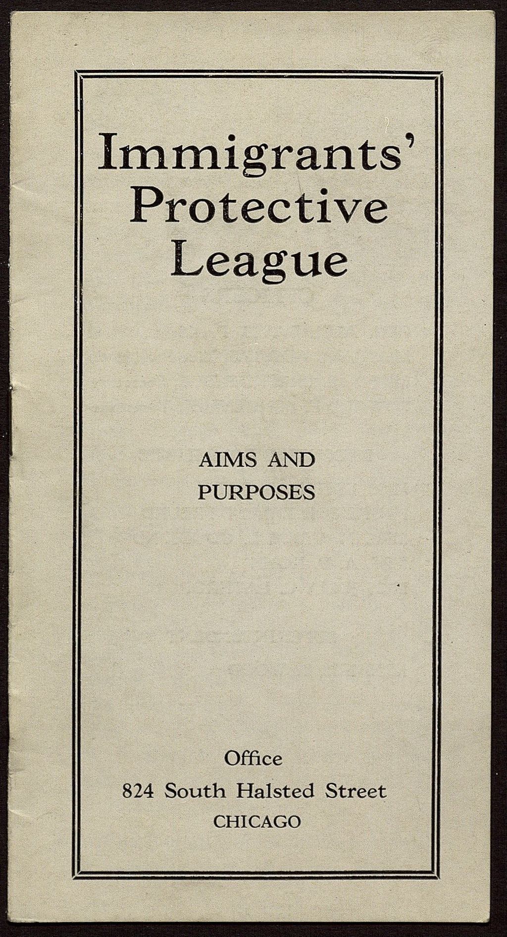 Miniature of Immigrants' Protective League, Statements of Purpose, 1920-1930 (Folder 66)