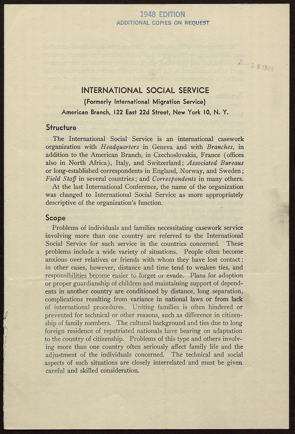 Miniature of Immigrants' Service League, 1944 (Folder 67)
