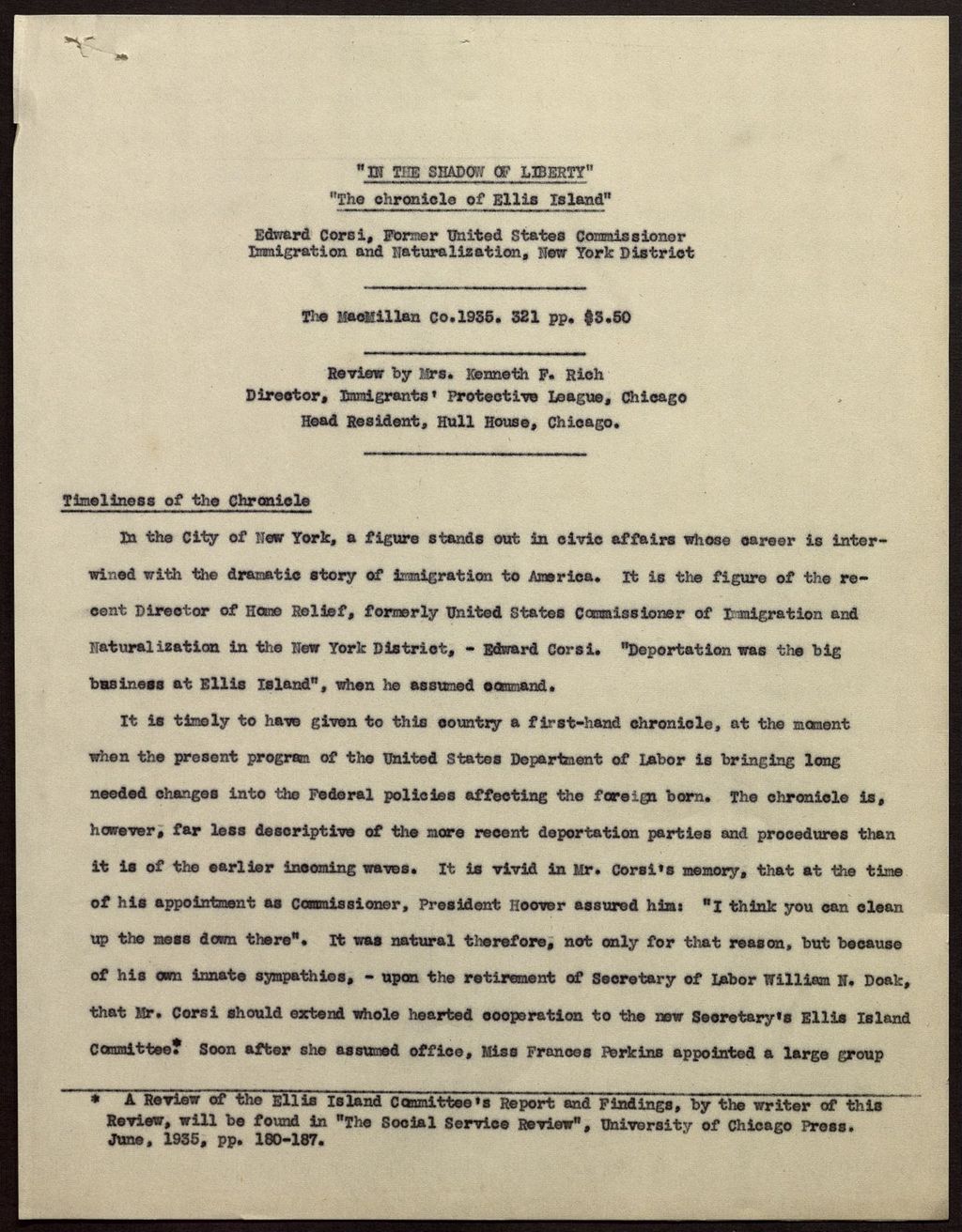 Miniature of In the Shadow of Liberty Review, 1935 (Folder 70)