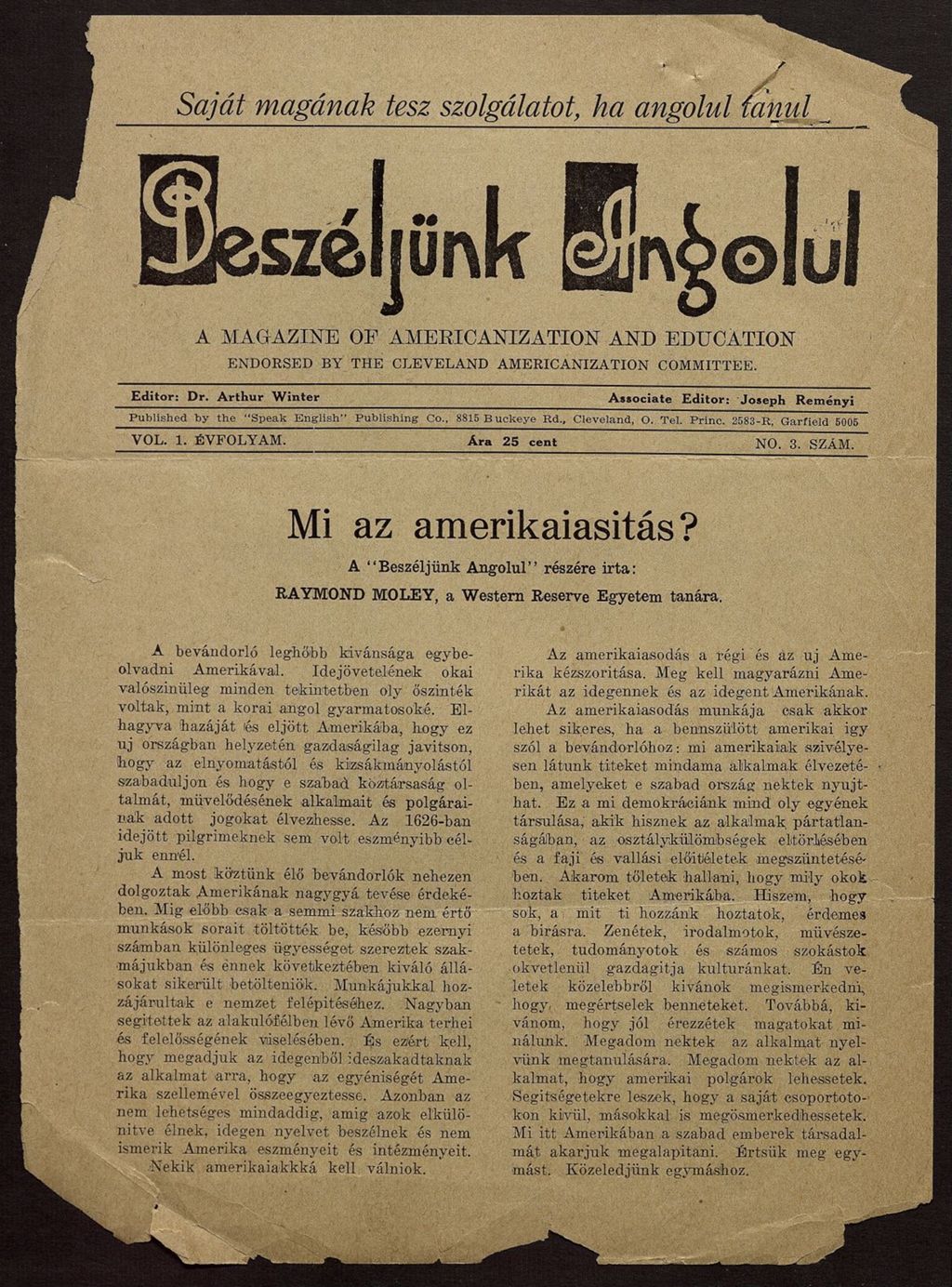 Miniature of Beszéljünk Angolul, A Magazine of Americanization and Education (Folder 71)