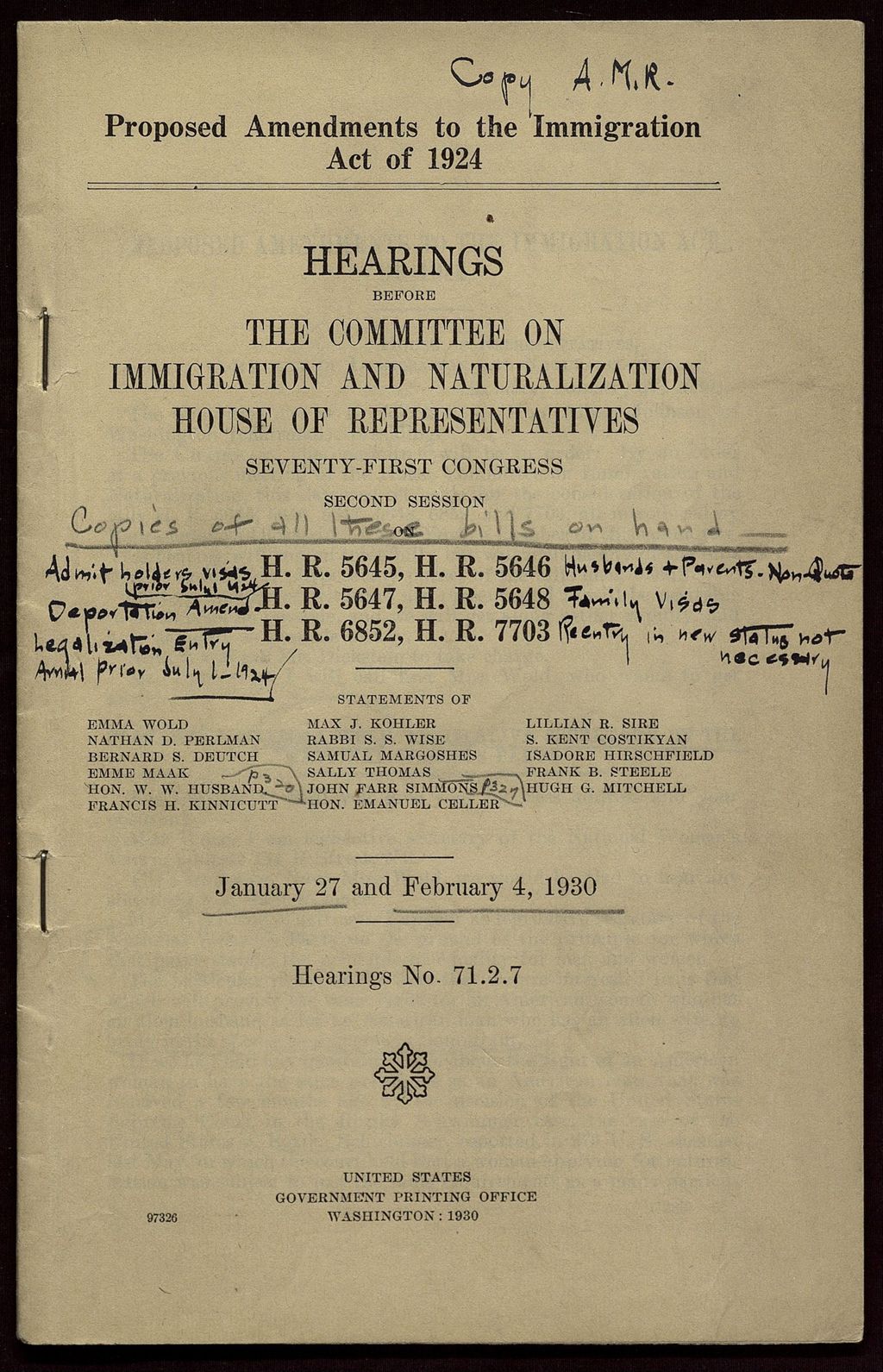 Miniature of Legislation, 1928-1956 (Folder 76)