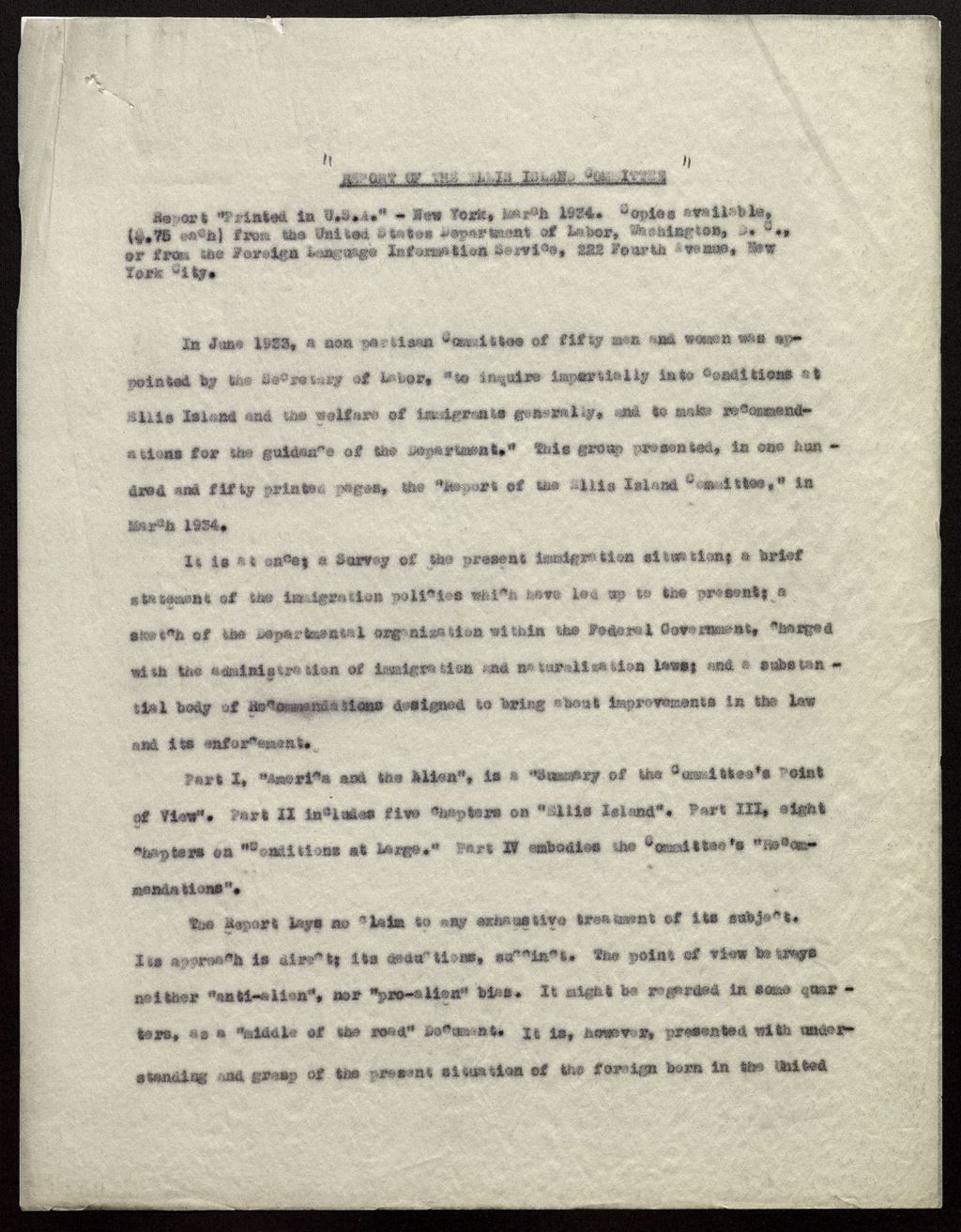 Miniature of Social Service Review - Ellis Island Committee Report, 1934-1937 (Folder 106)