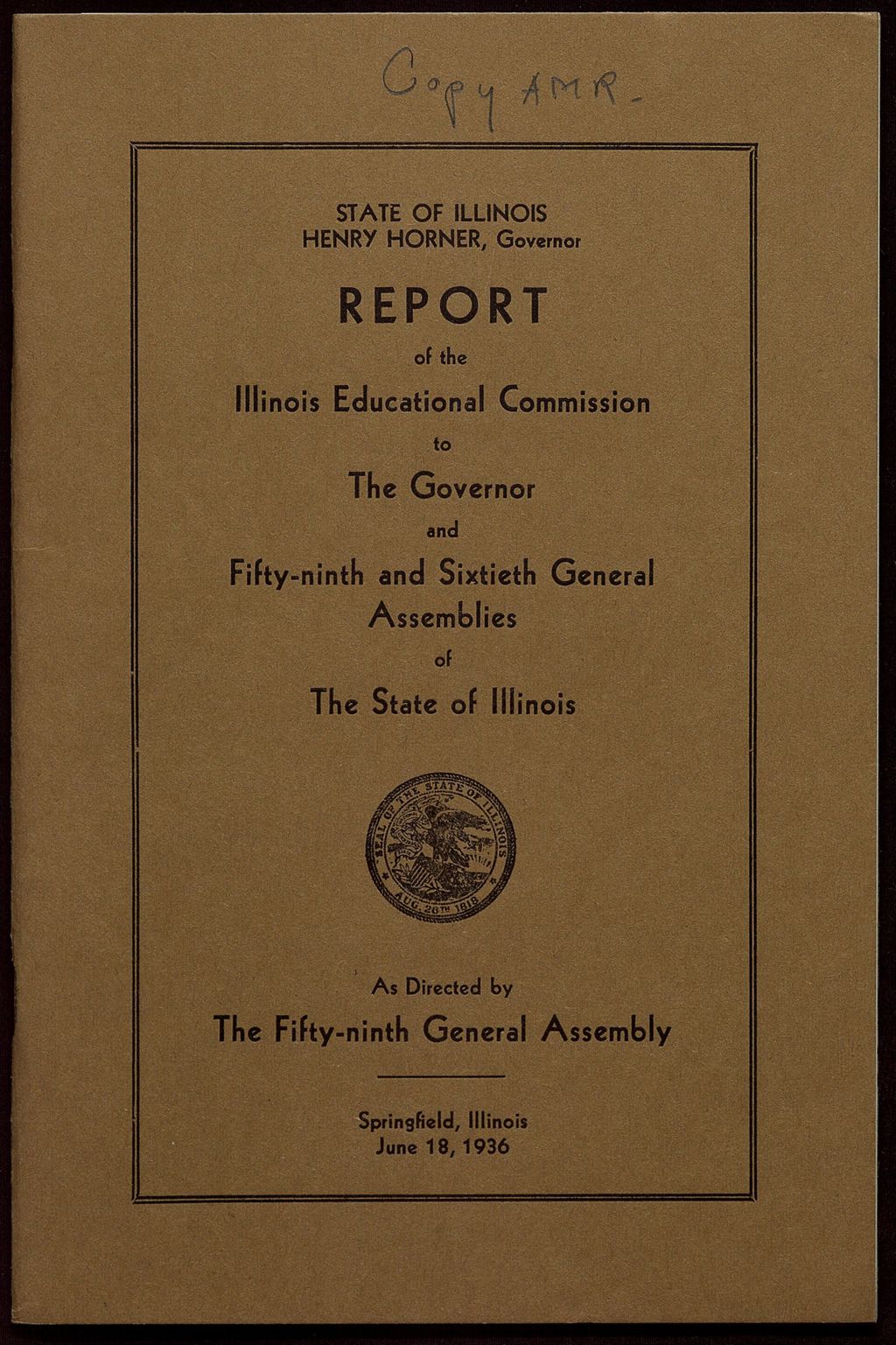 Miniature of State Legislation - Illinois Educational Commission, 1936-1937 (Folder 116)