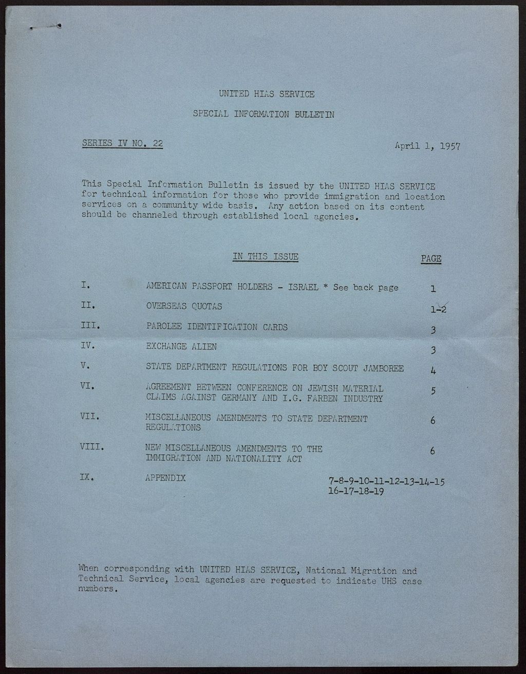 Miniature of United Hias Service Bulletins, 1957-1959 (Folder 123)