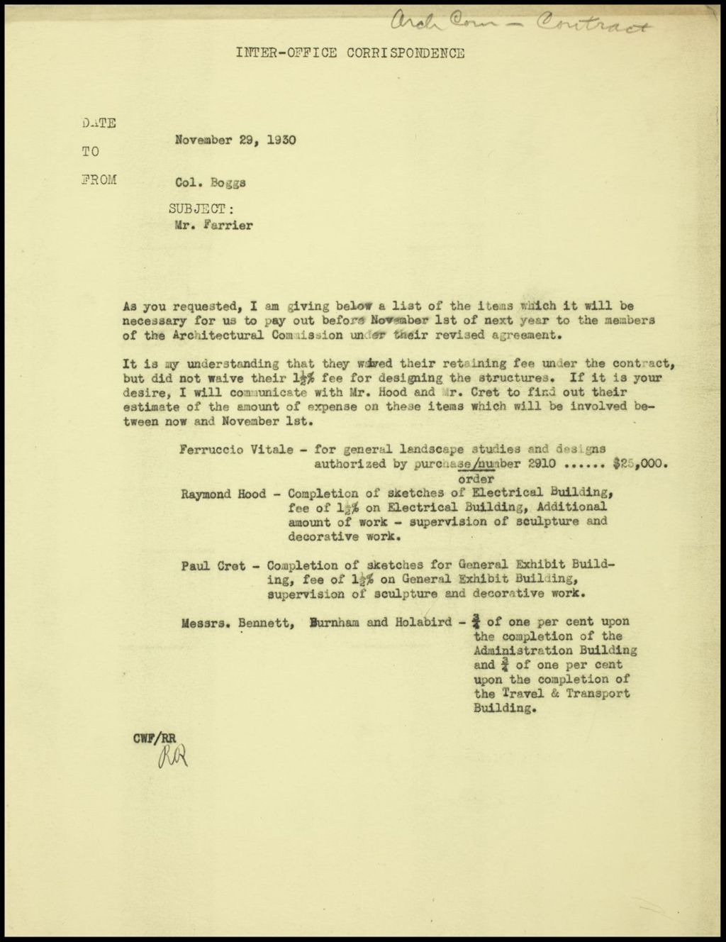 Architectural Committee - contracts, 1930 (Folder 5-16)