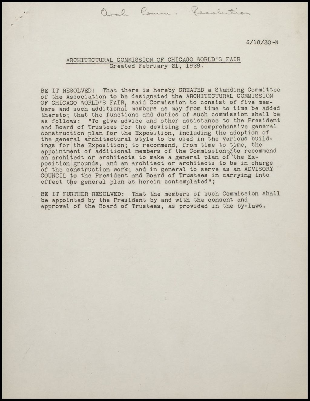 Architectural Committee - resolutions, ca. 1933-1934 (Folder 5-44)