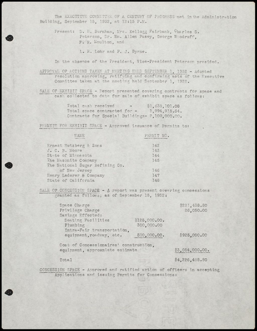 Executive Committee - digest of meetings, ca. 1933-1934 (Folder 5-126)