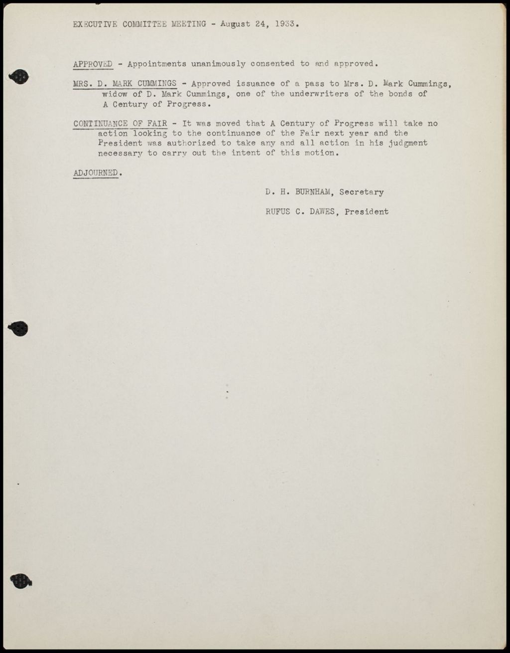 Miniature of Executive Committee - digest of meetings, ca. 1933-1934 (Folder 5-127)