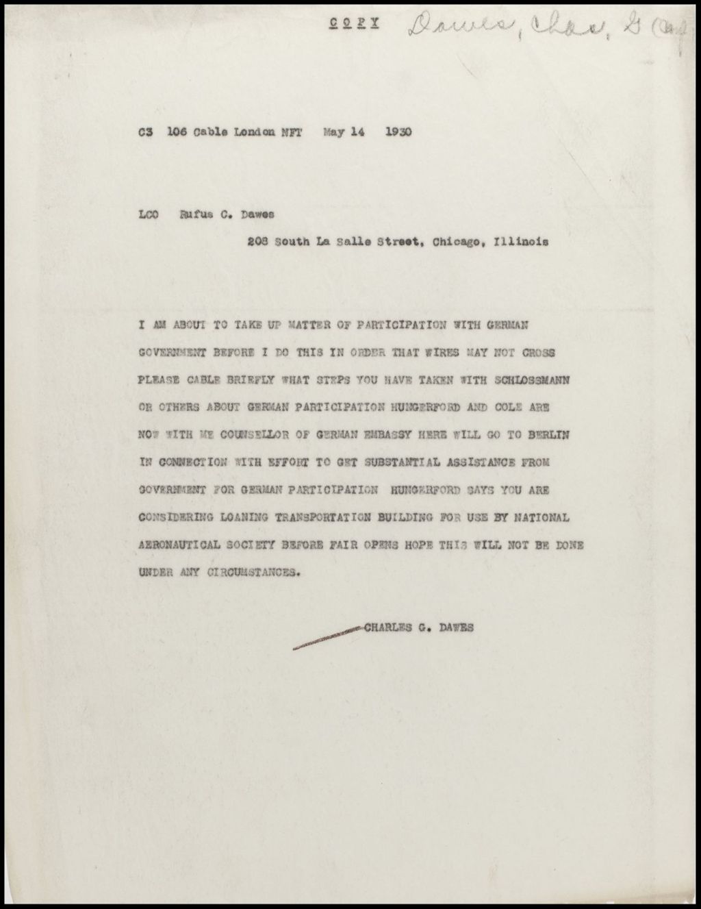 Danes, Charles G., correspondence, January - May, 1930 (Folder 9-24)