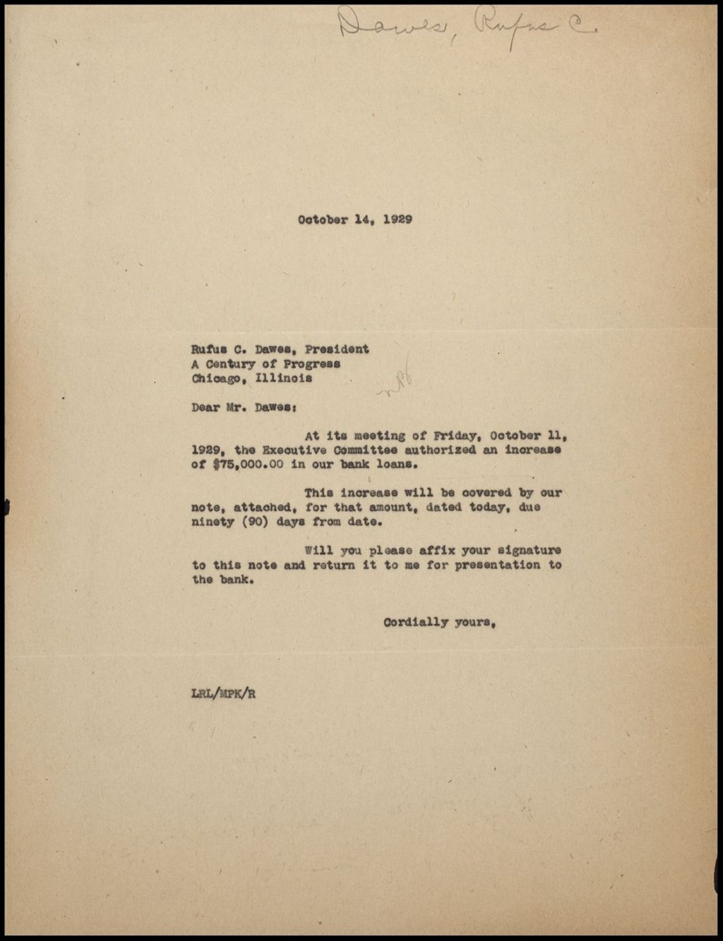 Dawes, Rufus C., correspondence, 1928-1929 (Folder 9-34)