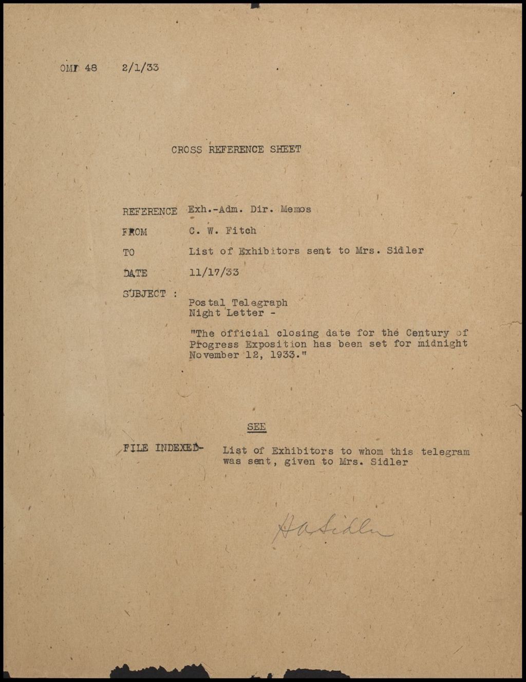 Exhibits, Directors Memos, June - November 1933 (Folder 11-1)