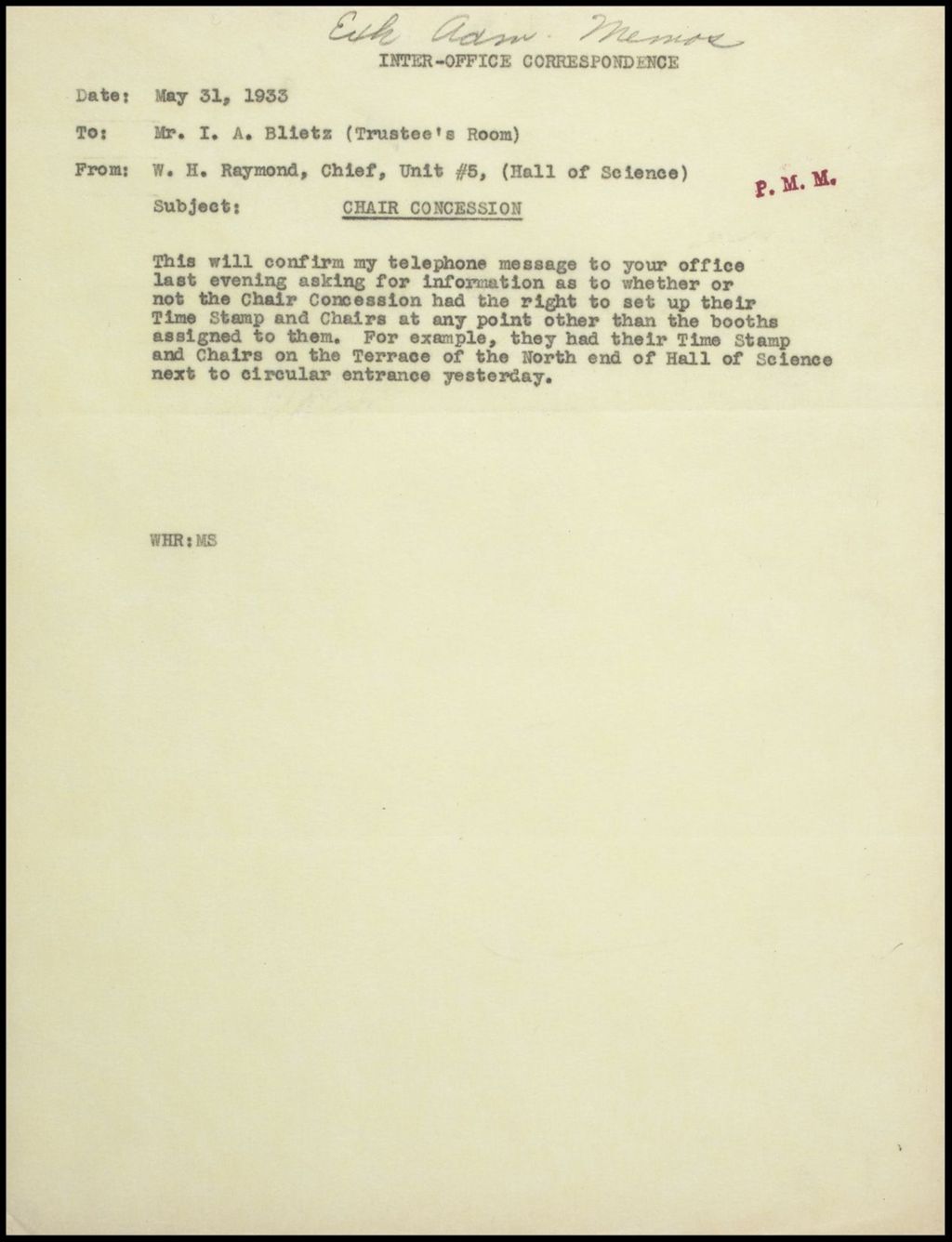 Exhibits, Memos, January - June 1933 (Folder 11-3)
