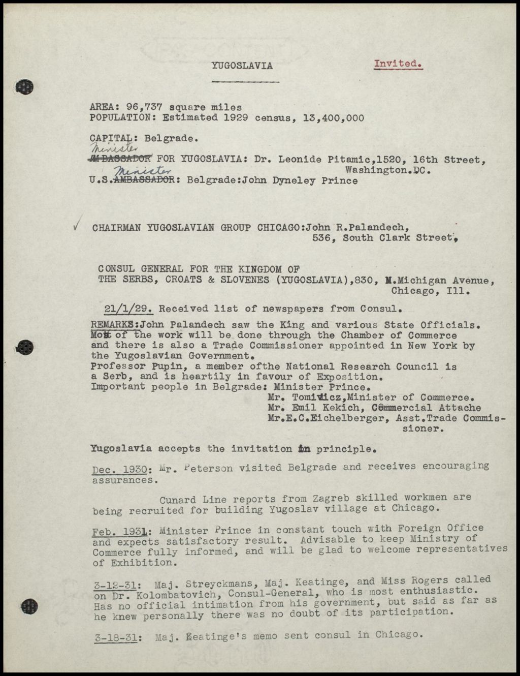 Foreign Participation, 1930 (Folder 11-125)