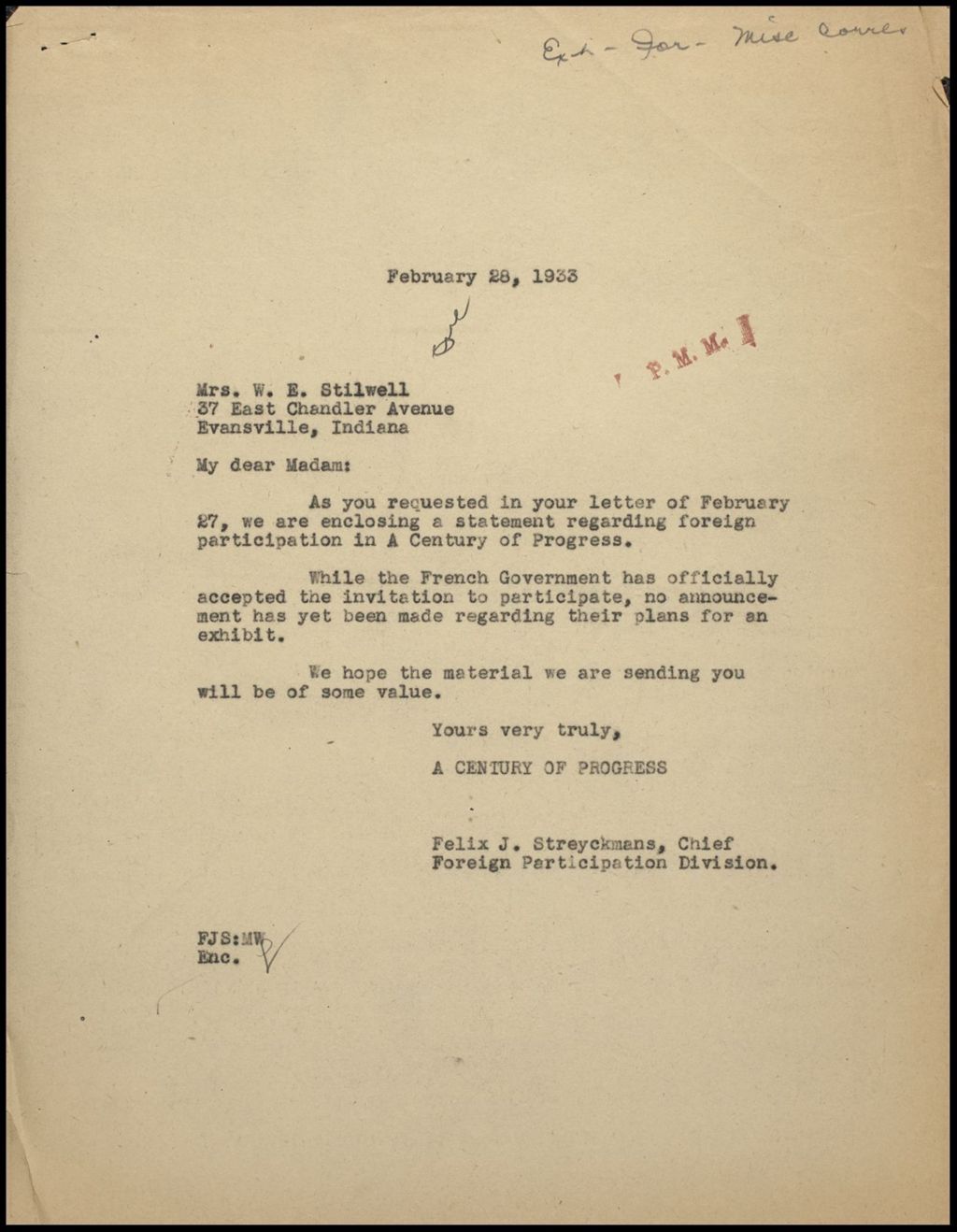 Exhibits, Foreign, Correspondence, April 1930 - February 1933 (Folder 11-134)