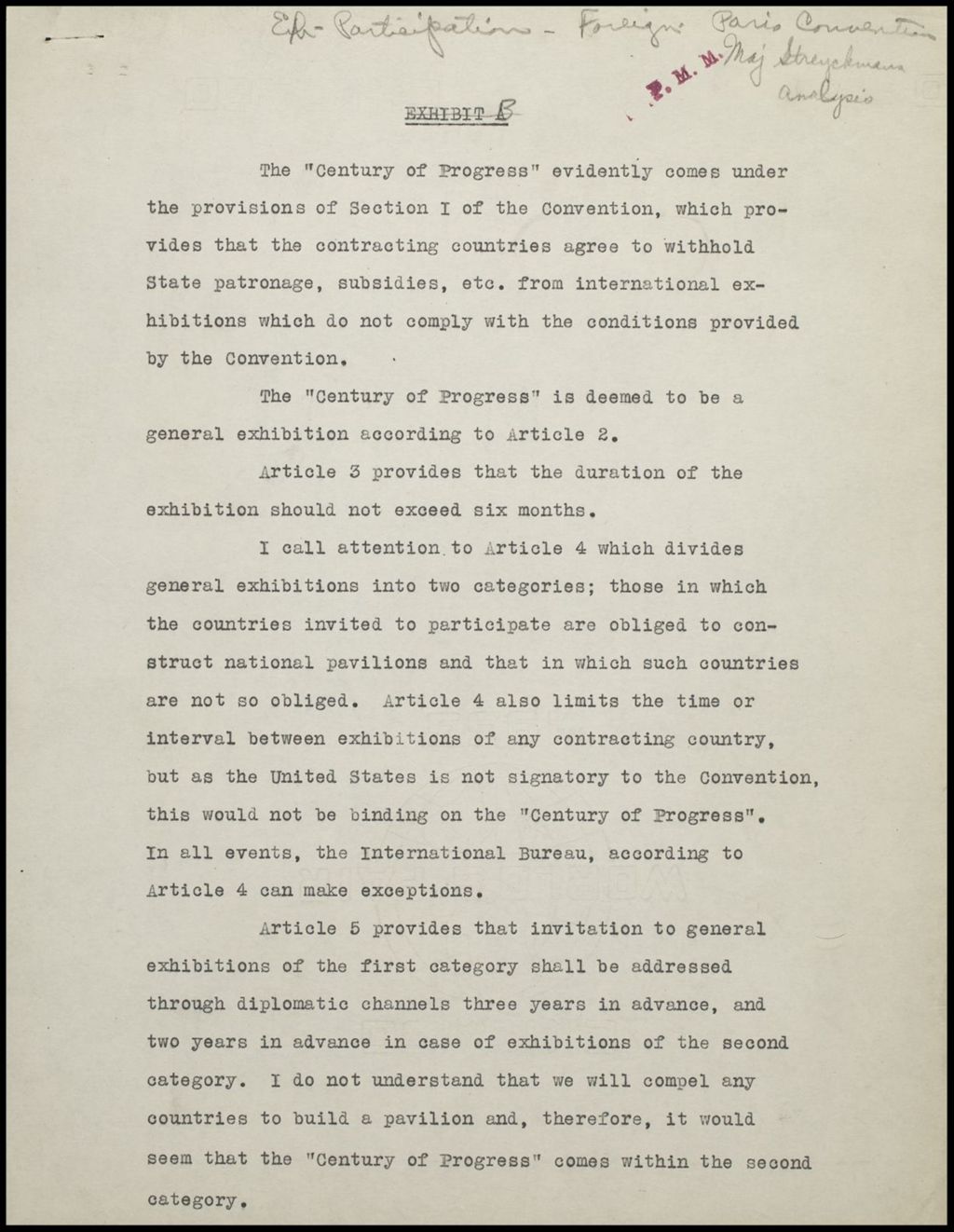 Exhibits - Foreign Participation - Paris Convention, 1931 (Folder 11-146)