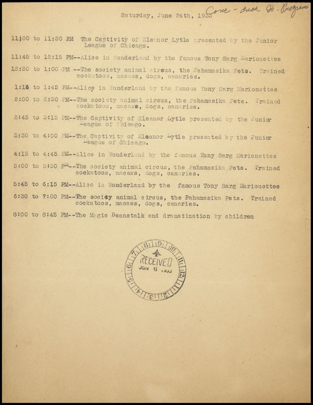 Miniature of Enchanted Island - Programs, 1933 (Folder 12-51)