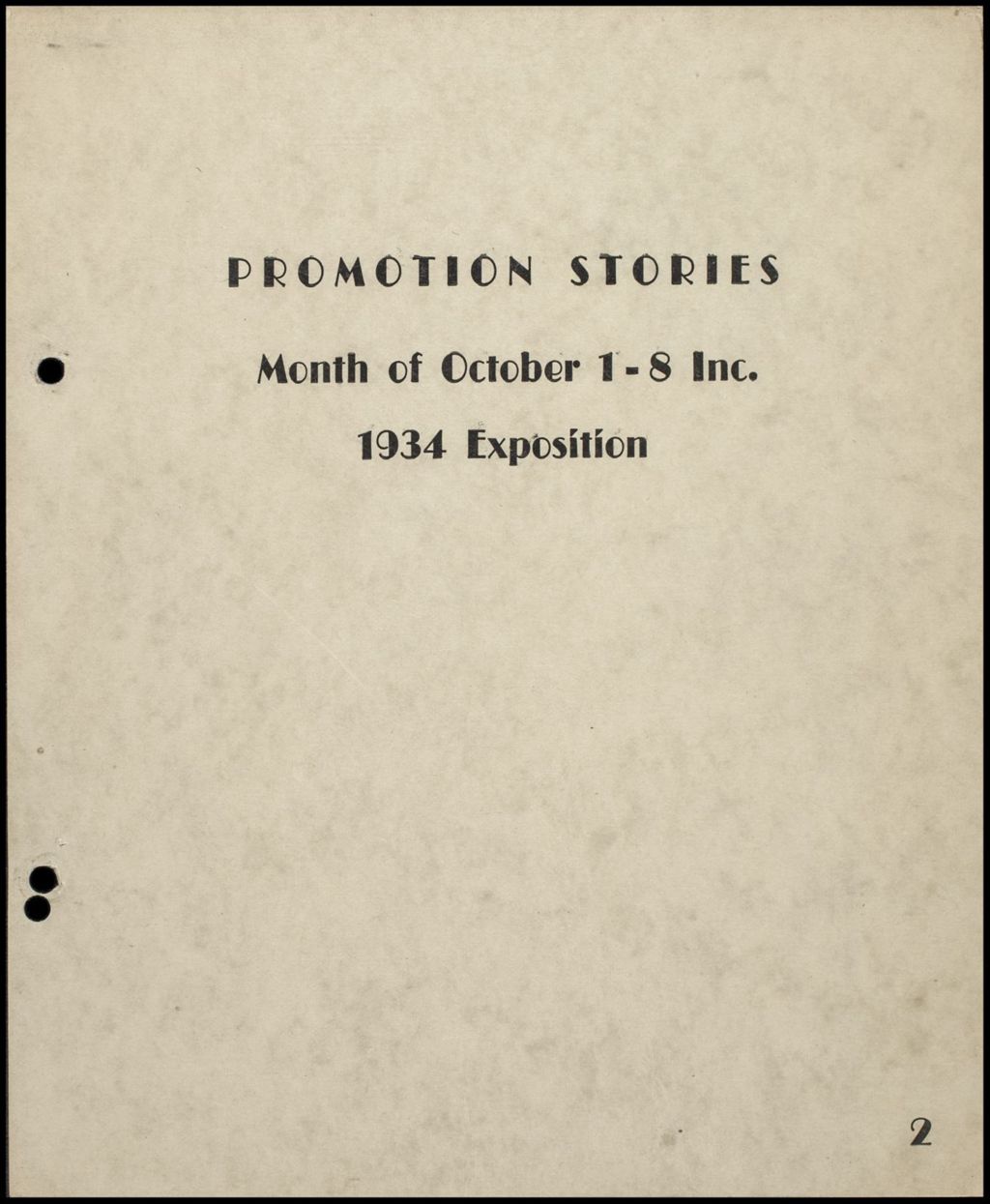Promotion Stories, October 1934 (Folder 14-126)