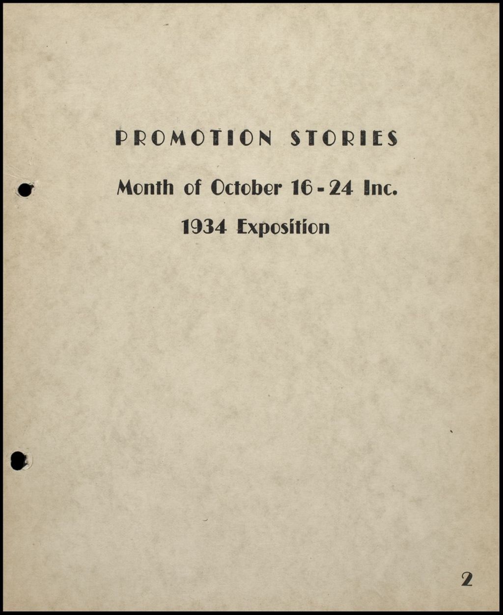 Promotion Stories, October 1934 (Folder 14-128)
