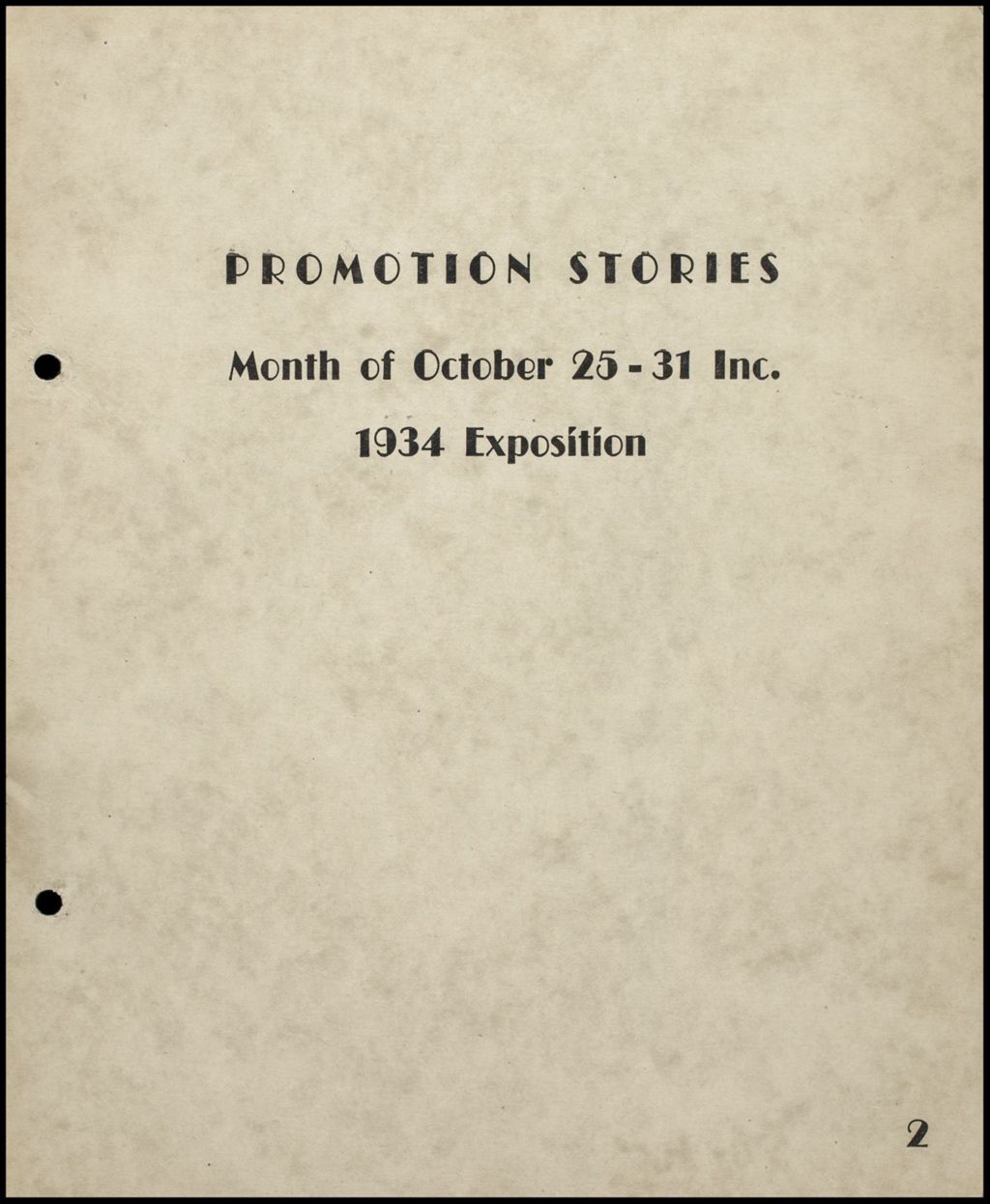 Miniature of Promotion Stories, October 1934 (Folder 14-130)