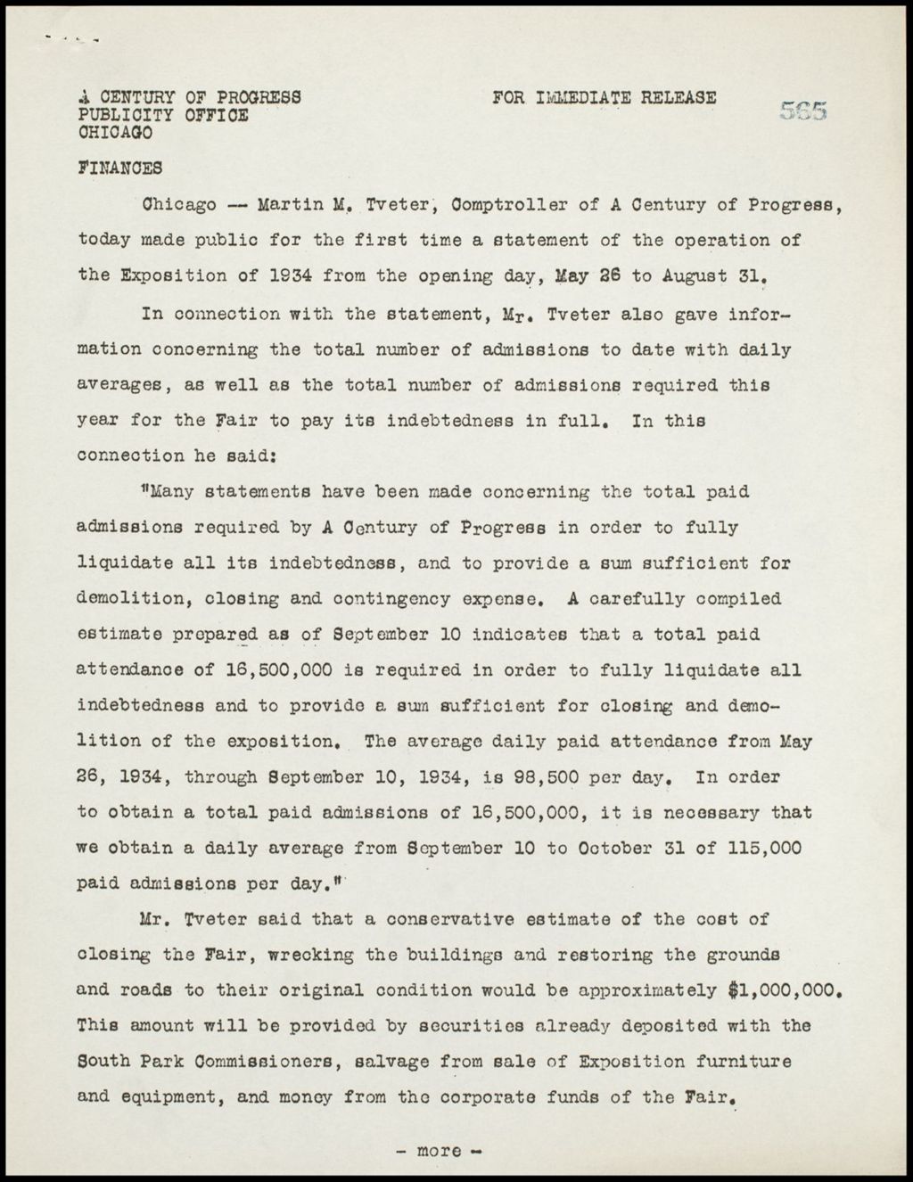 Miniature of Finances, 1933-1934 (Folder 14-146)