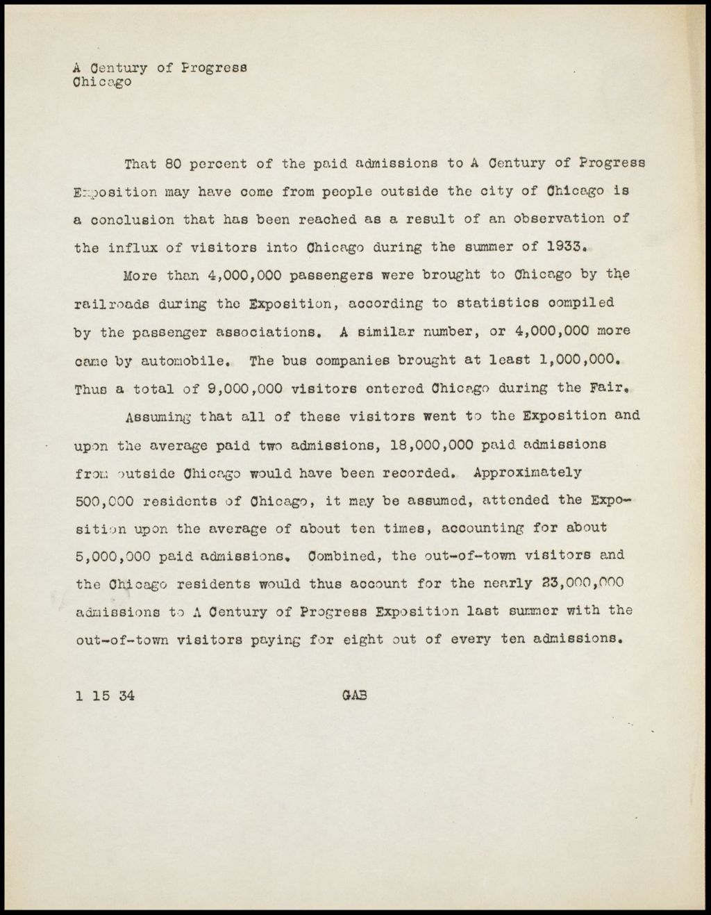 Miniature of Attendance, 1934 (Folder 14-148)