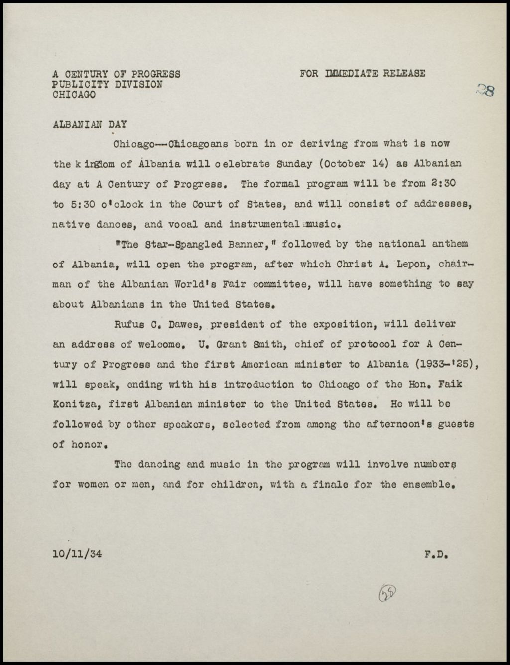 Miniature of Events - National Days, 1934 (Folder 14-196)