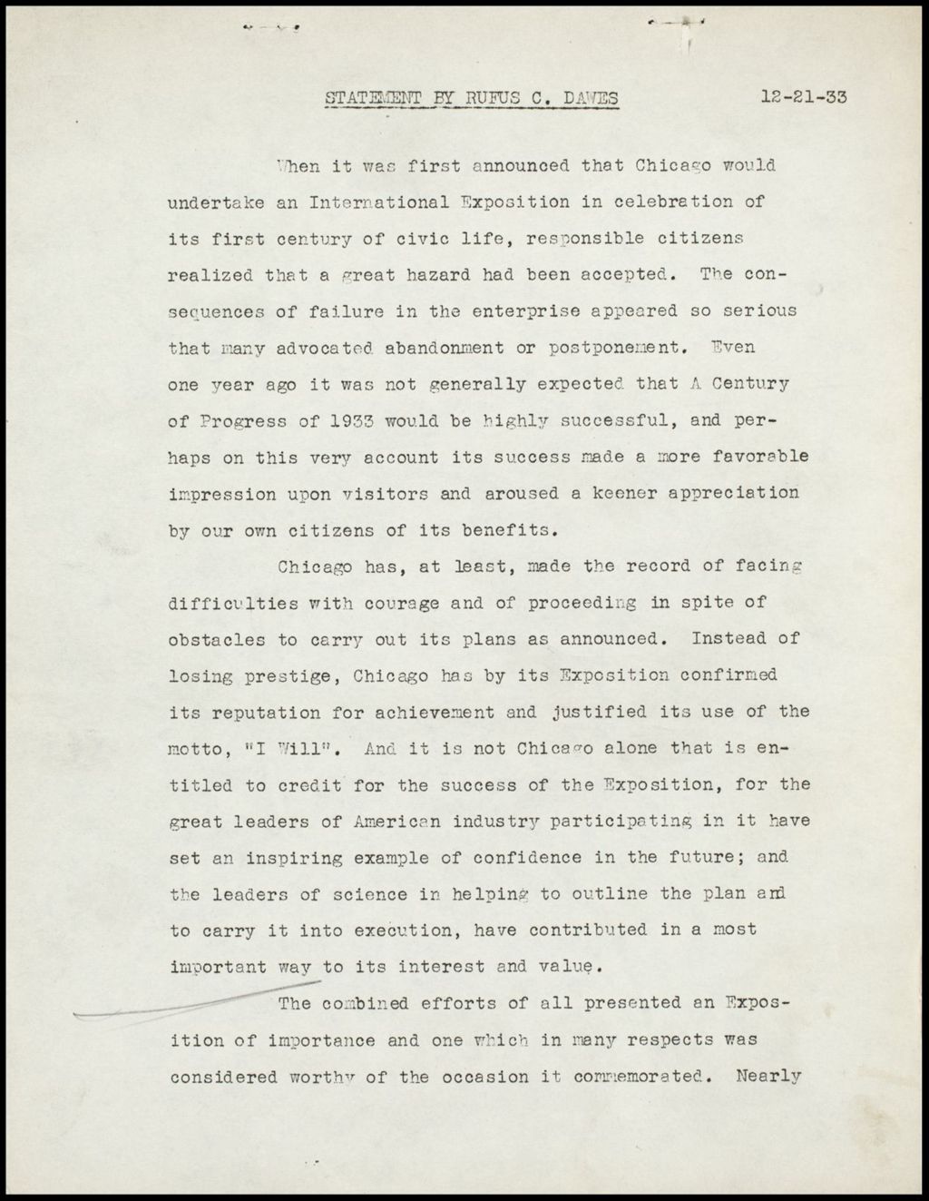 Miniature of R. C. Dawes Speech, 1934 (Folder 14-211)