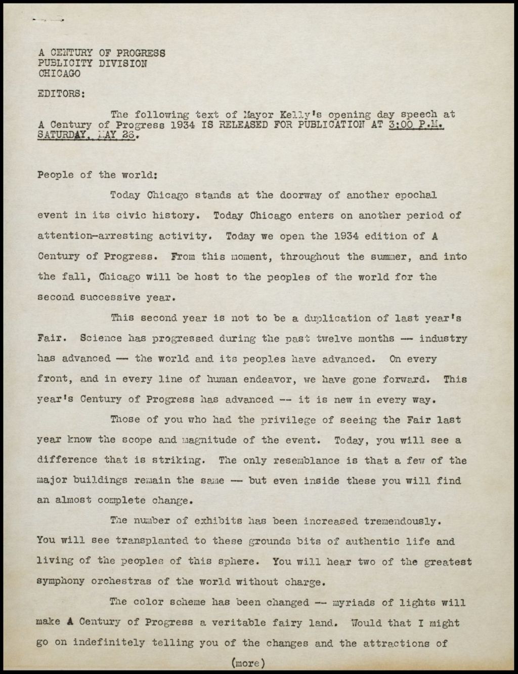 Miniature of Kelly - Speech, May 1934 (Folder 14-222)