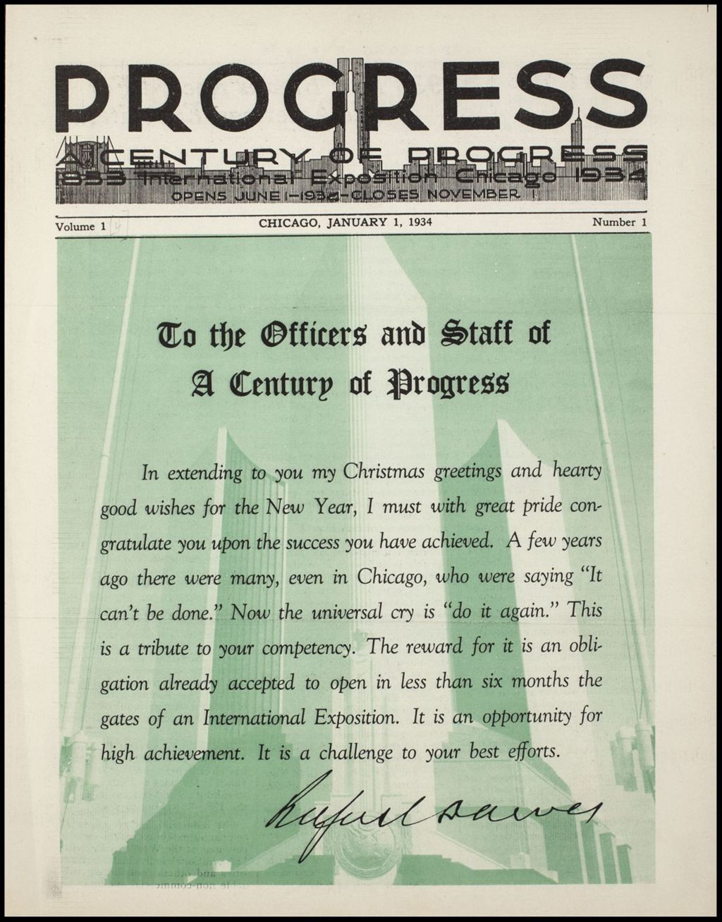 Progress, vol. 1, no. 1 , January 1, 1934