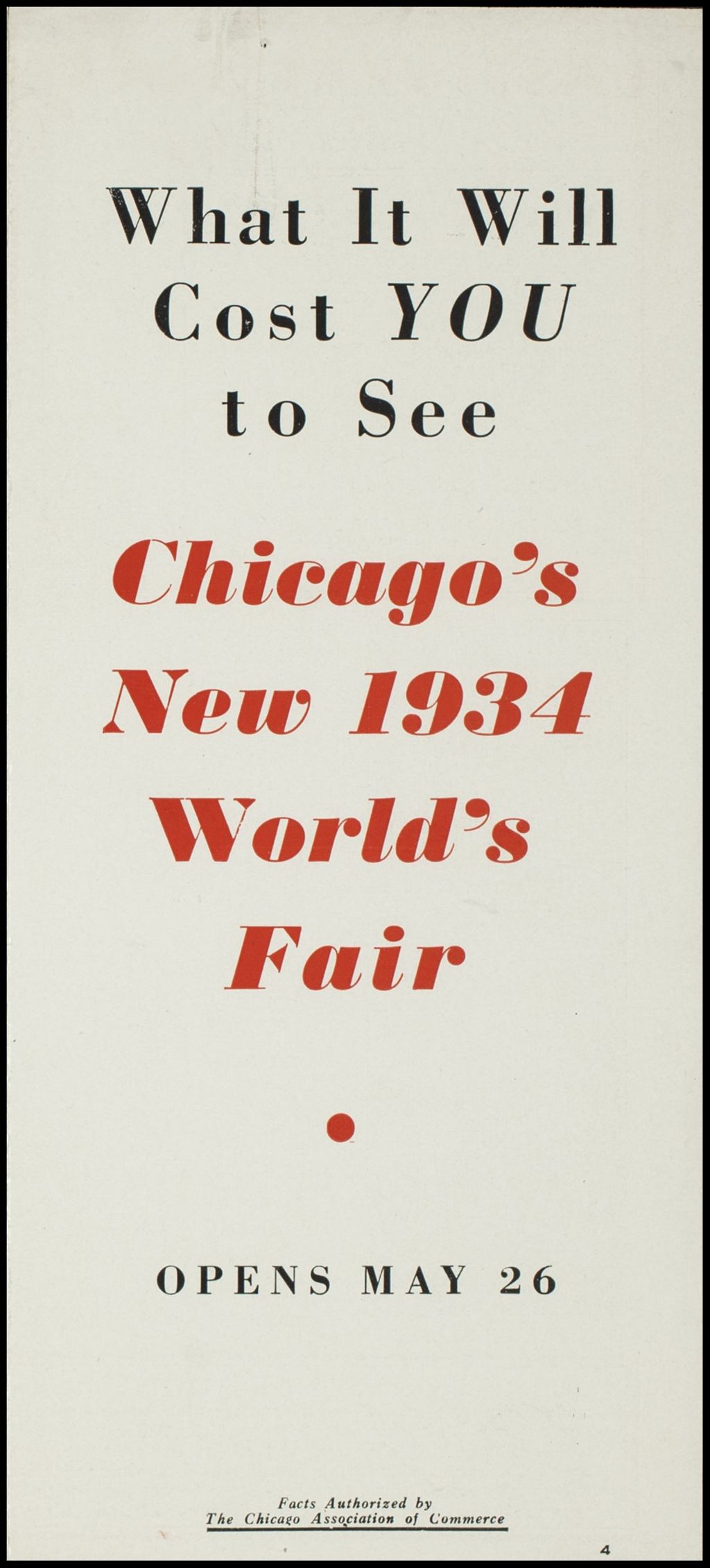 What It Will Cost You To See Chicago's New 1934 World's Fair (Folder 16-173)