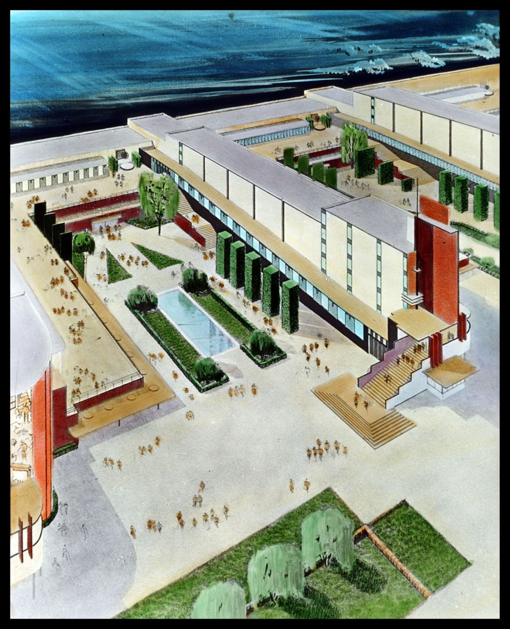 Miniature of Color illustrated aerial view of the General Exhibits Group building