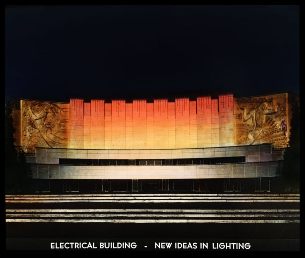 Color view of the Electrical Building at night