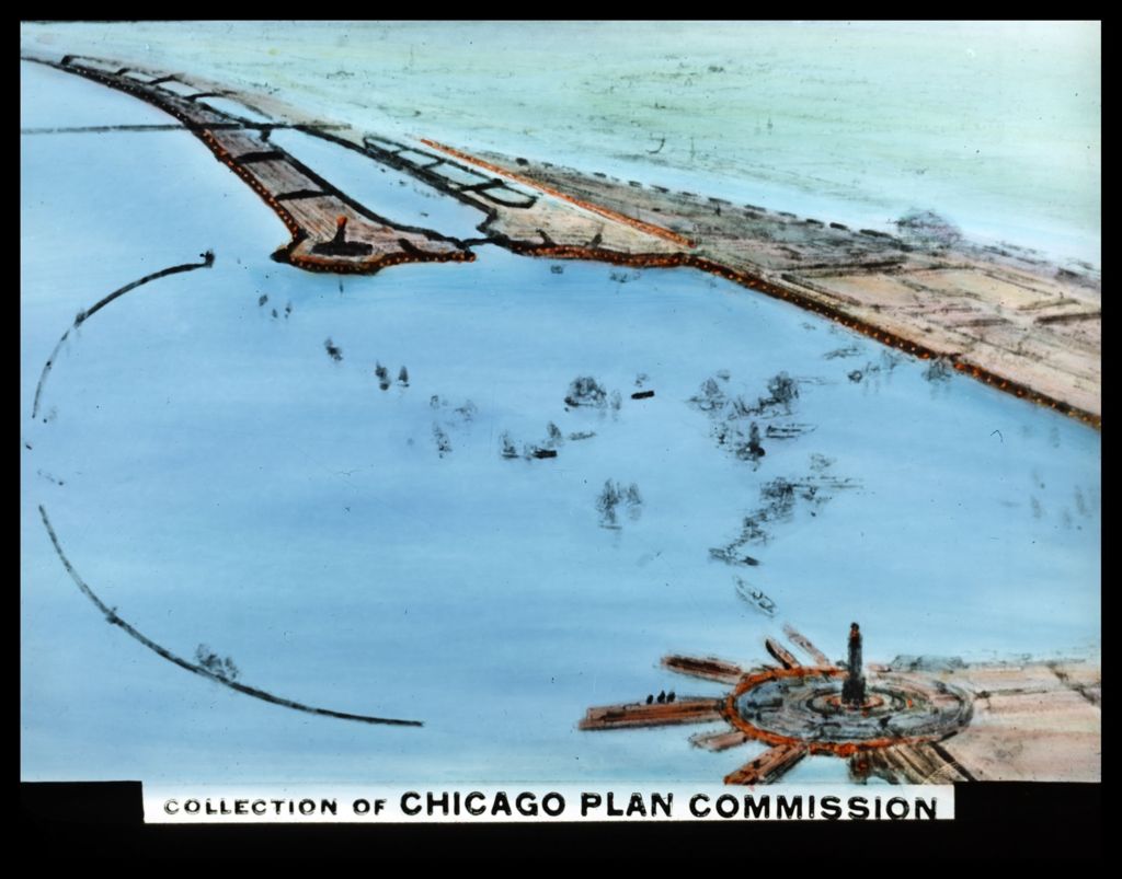 Miniature of Chicago Plan Commission sketch of the Chicago lakefront and the lagoon where the Fair was to be built