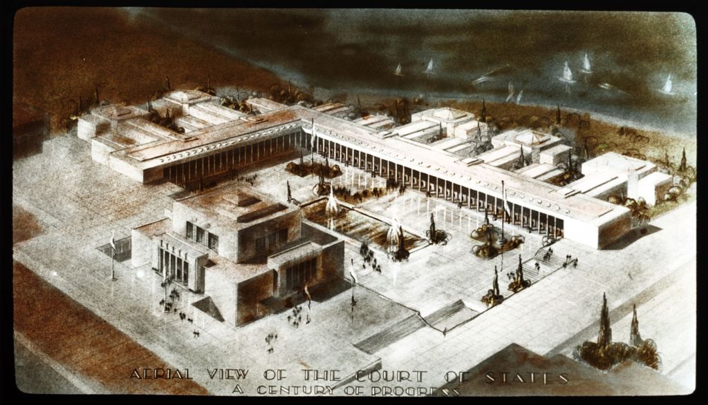 Miniature of Color illustrated aerial view of the Court of States on Northerly Island