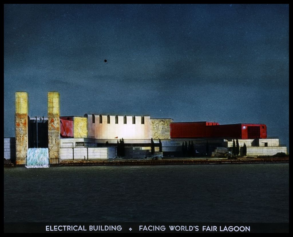 Miniature of Exterior view of the Electrical Building from vantage point of the Century of Progress lagoon.