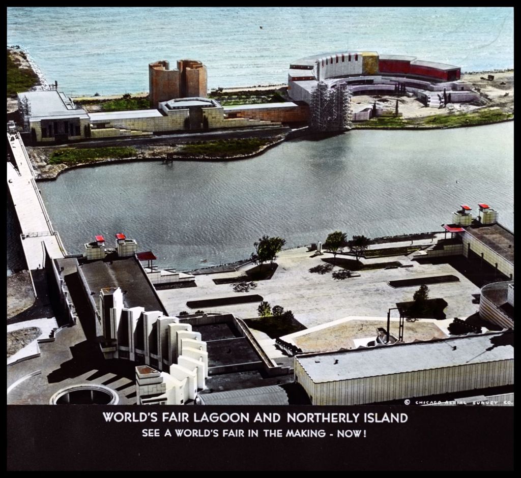 Miniature of Panoramic view of the Century of Progress lagoon and Northerly Island.