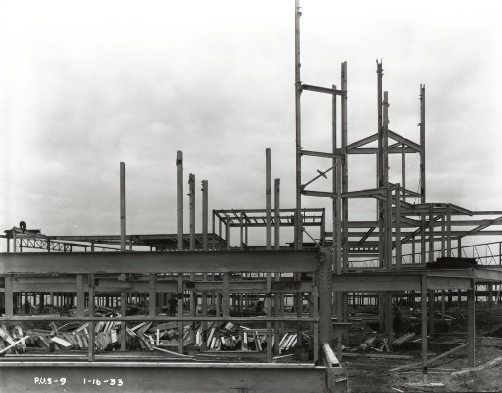 Construction of the Federal Building on Northerly Island adjacent to the Court of States exhibit
