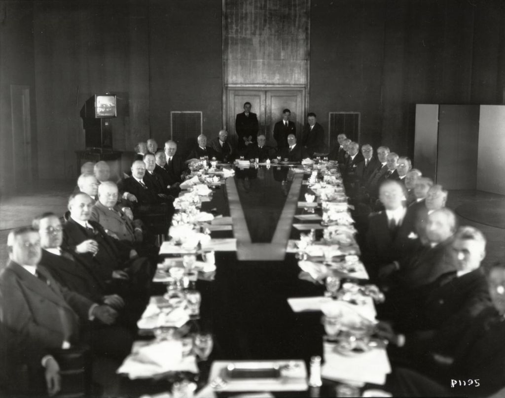 Miniature of Officials from the Illinois Manufacturers Association assembled for a luncheon at A Century of Progress in 1933.