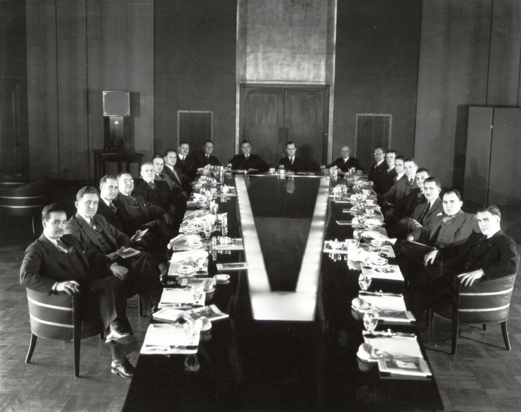 Miniature of Officials from Swift and Company assembled for a luncheon at A Century of Progress in 1933.