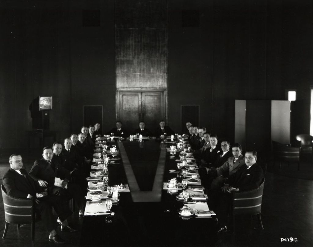 Miniature of Officials from Swift and Company assembled for a luncheon at A Century of Progress in 1933.