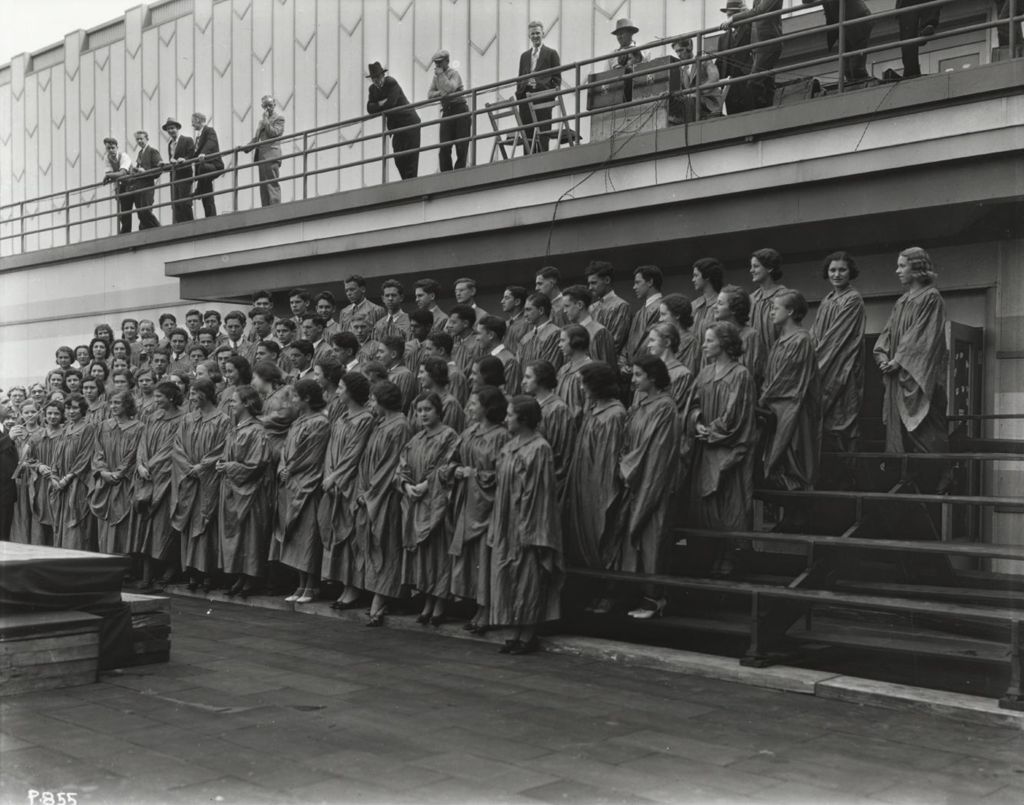 Miniature of The Roosevelt High School choir in front of the Hall of Science building.
