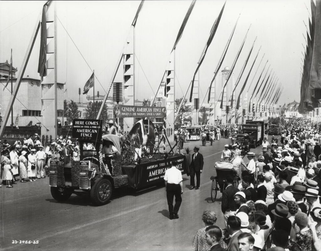 Miniature of The American Fence float parading down the Avenue of Flags at A Century of Progress International Exhibition.