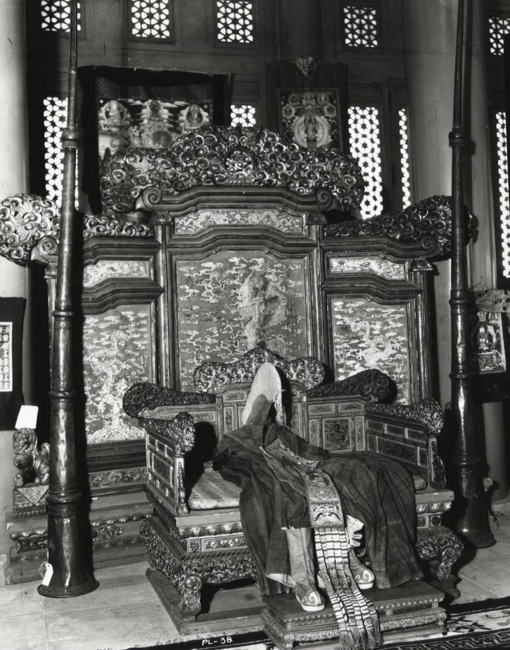 Miniature of Photo of a Tibetan Buddhist throne inside the Lama Temple exhibit at A Century of Progress.