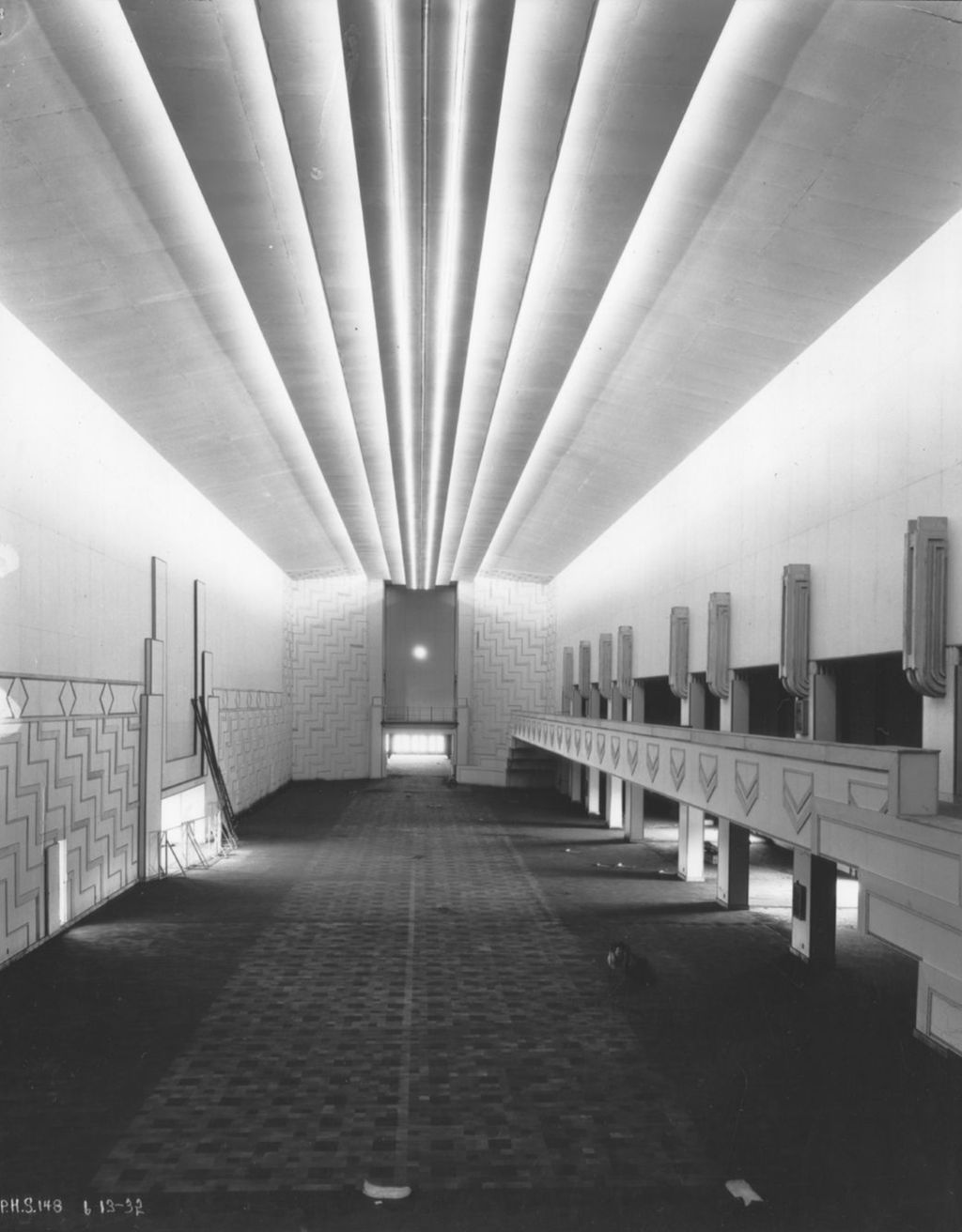 Interior view of the Great Hall under construction inside the Hall of Science