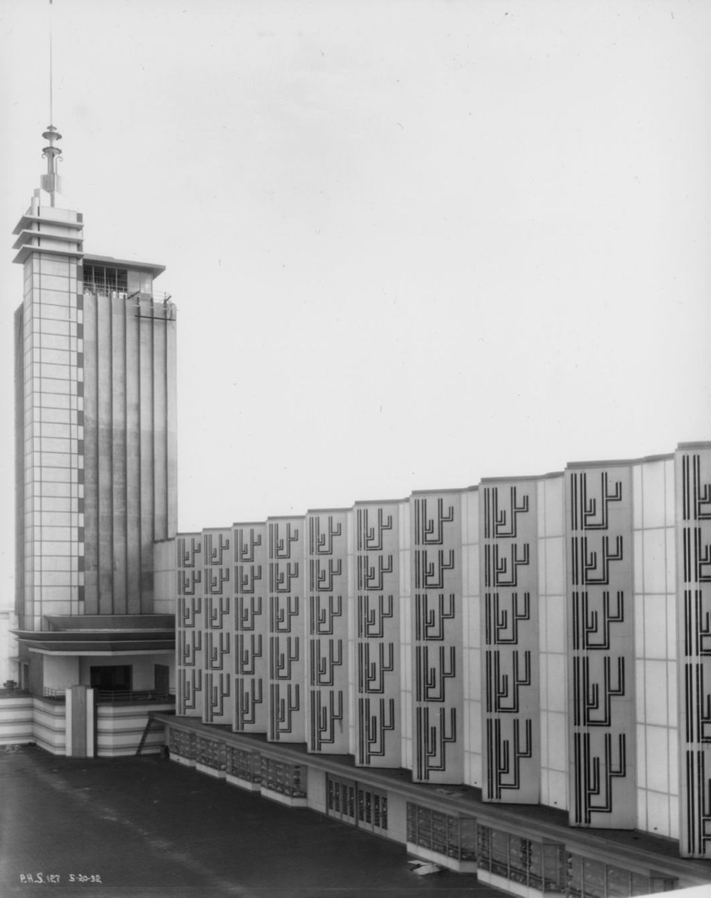 Miniature of Oblique view of the eastern facade of the Hall of Science with the Carillon Tower to the left.