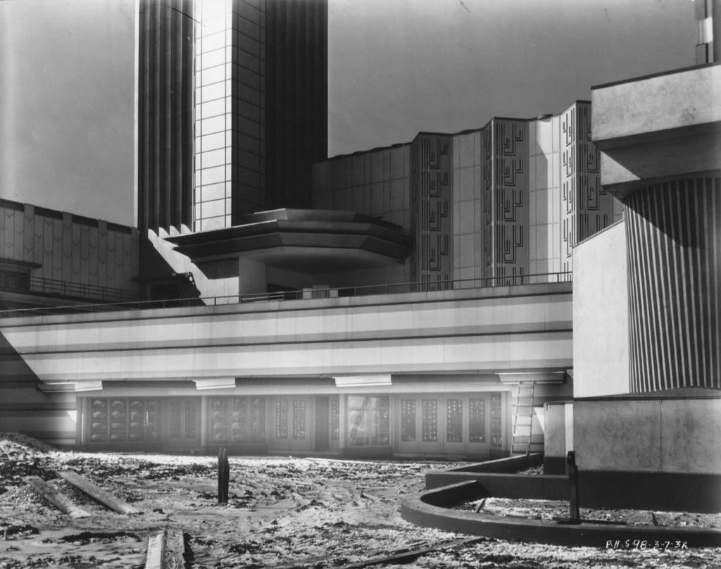 Exterior view of the Hall of Science building during construction