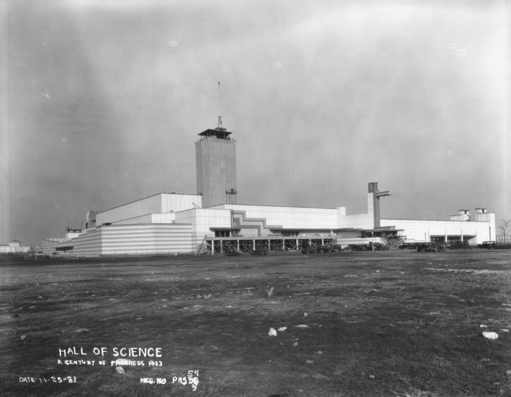 Exterior view of the Hall of Science under construction